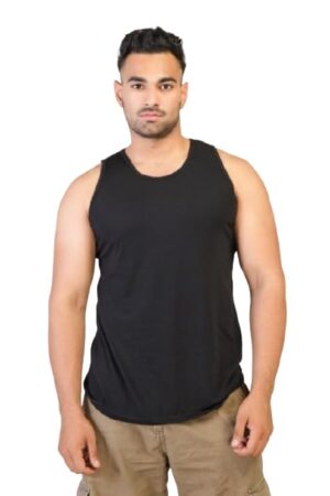 Men's Cotton Tank Top, Black, Sleeveless, Round Neck, Regular Fit, Gym and Casual Wear