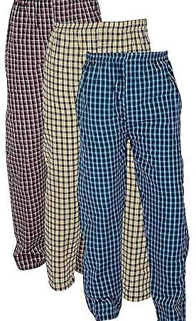 DIGITAL SHOPEE Men's Cotton Checkered Casual Style Pajama Lower Pant- Pack Of 3 (Color-Multicolor),Free Size