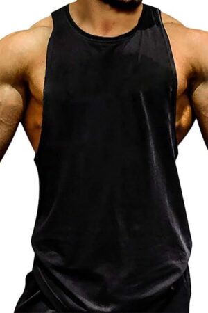 ANTTELOPE Men's Cotton Workout Vests Super Combed Black Round Neck Sleeveless Stringer Y Racer Back Tank Tops Gym Fit Vest Tank Sando Men
