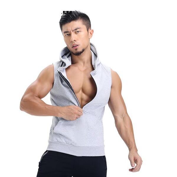 HOT BUTTON Men's Sleeveless Hooded Zipper Workout Tank Top, Solid Color, Casual Gym Fitness Vest, White