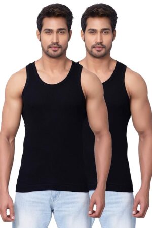 Dixcy Scott Originals Men's Solid 100% Combed Cotton Itch-Free & Comfortable Round Neck Sleeveless Under Regular Fit Shirt Tank Fit Vest Innerwear - Victory Durby | Pack of 2 Print May Vary