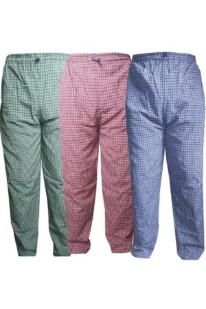 Mens Cotton Checkered Pyjama for Night Wear, Relaxation and Sleep (Pack of 3)(Green,Red&Blue)