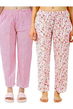 Omney Women's Cotton Floral Printed Pyjama/Track Pant Lower, Free Size Combo of 2